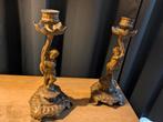 Twee gietijzeren beeldjes met bronzen patina, Huis en Inrichting, Ophalen of Verzenden, Gebruikt