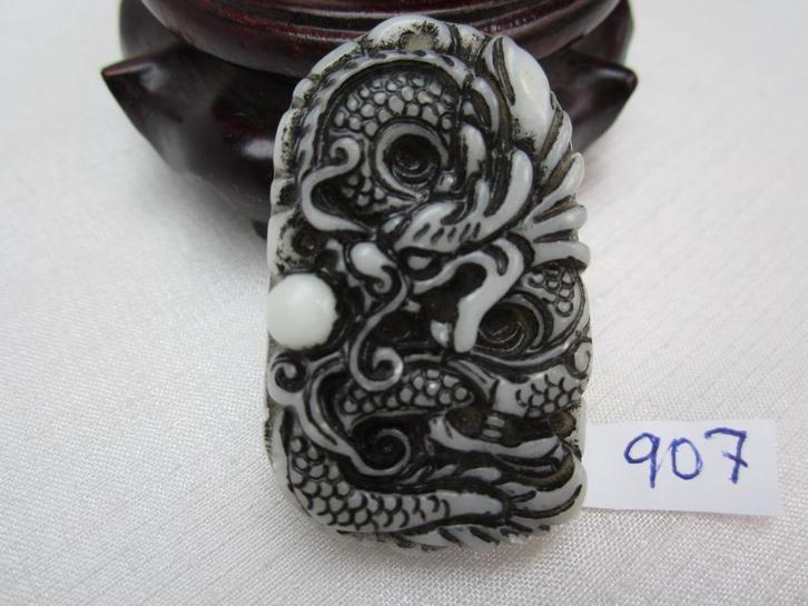Prachtige amulet hanger van chinese jade draak 907 #, Sieraden, Tassen en Uiterlijk, Kettinghangers, Gebruikt, Steen of Mineraal