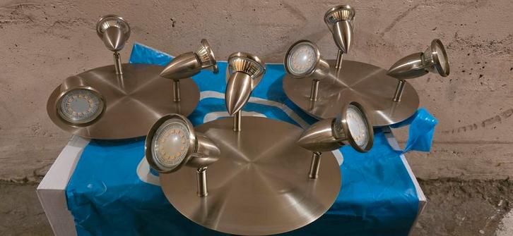 3 Plafondlampen met 3 Spotjes (LED), Huis en Inrichting, Lampen | Plafondlampen, Gebruikt, Metaal, Ophalen of Verzenden