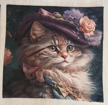 2 X NIEUWE kussenhoes "POES met paarse hoed beschikbaar voor biedingen
