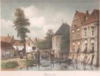 Gezicht in Oudewater Kleuren litho C.W. Mieling 1863, Antiek en Kunst, Kunst | Etsen en Gravures, Ophalen of Verzenden