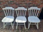 Set van 3 houten spijlenstoelen, Huis en Inrichting, Stoelen, Ophalen, Gebruikt, Drie, Wit
