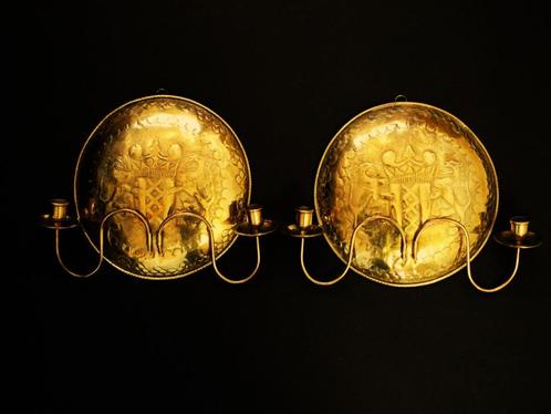 2 Antieke wandkandelaars wandappliques Wapen van Amsterdam, Antiek en Kunst, Antiek | Kandelaars, Koper of Brons, Ophalen of Verzenden
