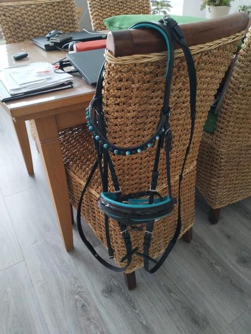 Hoofdstel met turquoise tinten en met bijpassend zadeldek., Dieren en Toebehoren, Paarden en Pony's | Hoofdstellen en Tuigage