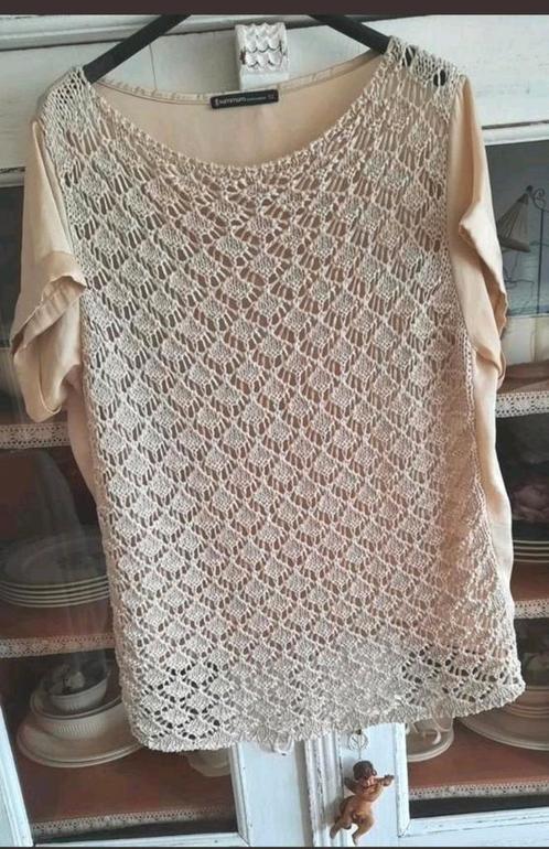 Beige gehaakte top van Summum Woman XL, Kleding | Dames, Tops, Zo goed als nieuw, Maat 42/44 (L), Beige, Korte mouw, Verzenden