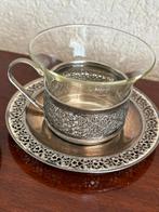 2x Vintage theeglazen met zilveren houder en schotel, Ophalen of Verzenden