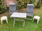 Kampeerset stoelen, tafel en krukjes, Tuin en Terras, Ophalen, Gebruikt, Aluminium, Inklapbaar