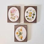 3 vintage keramirke tegels met florale glazuur wandtegel, Ophalen of Verzenden