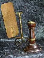 Antieke Schaduw Kandelaar Klok / Koper-Messing-Hout, Ophalen