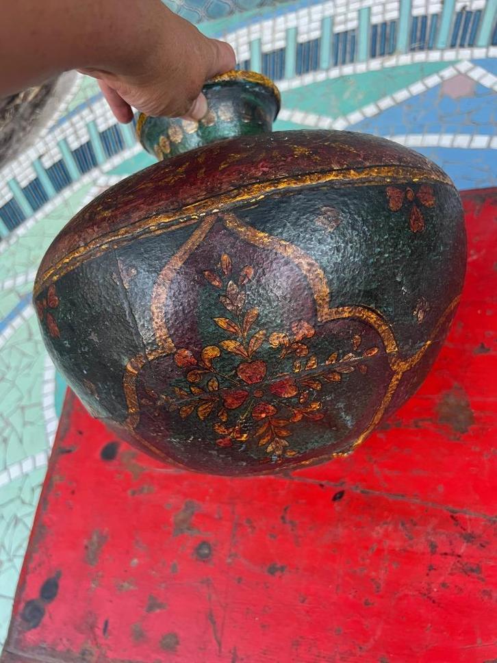 Indiase vaas metaal handbeschilderd India kruik, Huis en Inrichting, Woonaccessoires | Vazen, Nieuw, Overige kleuren, Minder dan 50 cm