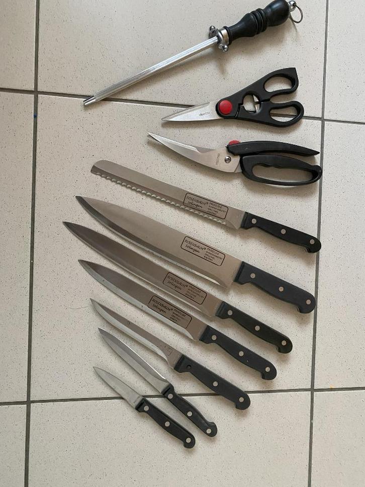 messenset in beukenhouten messenblok, Huis en Inrichting, Keuken | Keukenbenodigdheden, Zo goed als nieuw, Ophalen of Verzenden