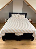 Donkerblauwe Elektrische Boxspring 160x200 + Beddengoed, Ophalen, Verstelbaar, Blauw, Tweepersoons