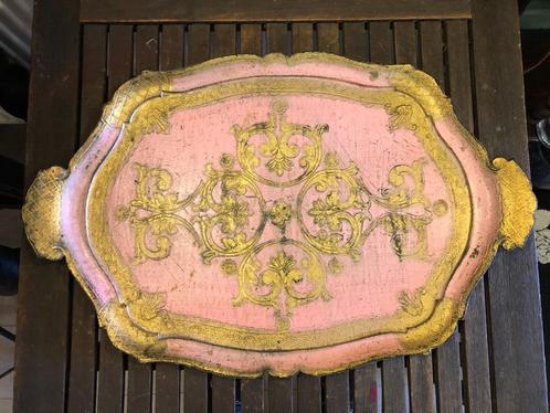 Groot Venetiaans / Florentijns Dienblad in Roze/Goud., Antiek en Kunst, Antiek | Woonaccessoires, Ophalen of Verzenden