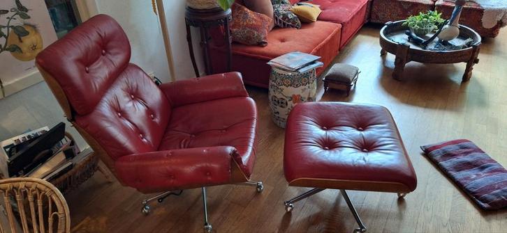 Lounge fauteuil + hocker, Huis en Inrichting, Banken | Sofa's en Chaises Longues, Gebruikt, Eenpersoons, Minder dan 150 cm, Metaal