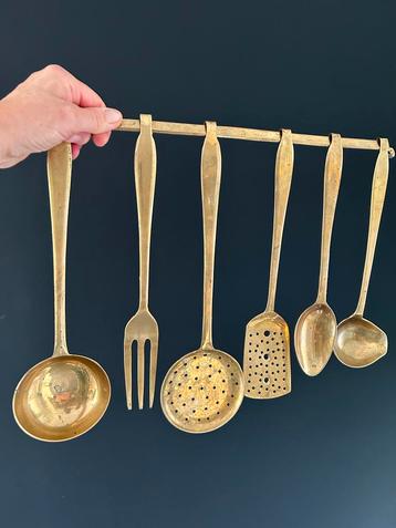 Antieke Koperen Keuken Set - 7 Delig beschikbaar voor biedingen
