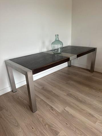 Eiken eettafel met RVS (2.17 x 99). beschikbaar voor biedingen