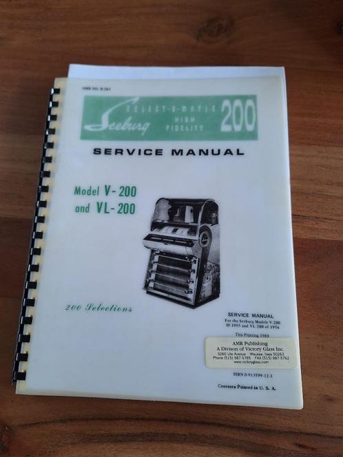 Seeburg Jukebox V200 & VL200 Service manual, Verzamelen, Automaten | Jukeboxen, Zo goed als nieuw, Seeburg, 1950 tot 1960, Ophalen