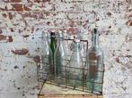Brocante frans ijzeren flessenrek met 8 flessen/allegonda, Ophalen of Verzenden