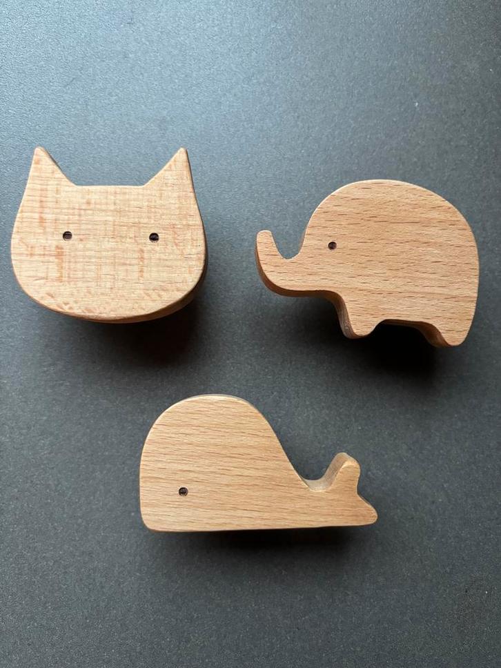 Kinderkapstok dieren hout 3 stuks (poes) schroef of zuignap, Kinderen en Baby's, Kinderkamer | Inrichting en Decoratie, Nieuw