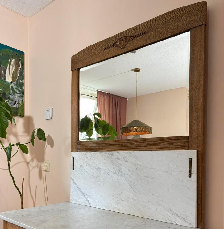 Klassieke spiegel met marmeren achterwand, Huis en Inrichting, Woonaccessoires | Spiegels, Zo goed als nieuw, Rechthoekig, Ophalen of Verzenden