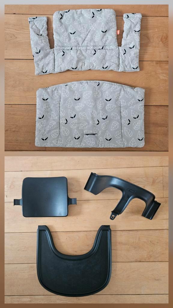 Stokke Baby Set Zwart met Stokke dienblad en kussenset, Kinderen en Baby's, Kinderstoelen, Zo goed als nieuw, Meegroeistoel, Afneembaar eetblad