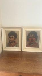 2 leuke schilderijtjes vintage brocante, Antiek en Kunst, Ophalen of Verzenden