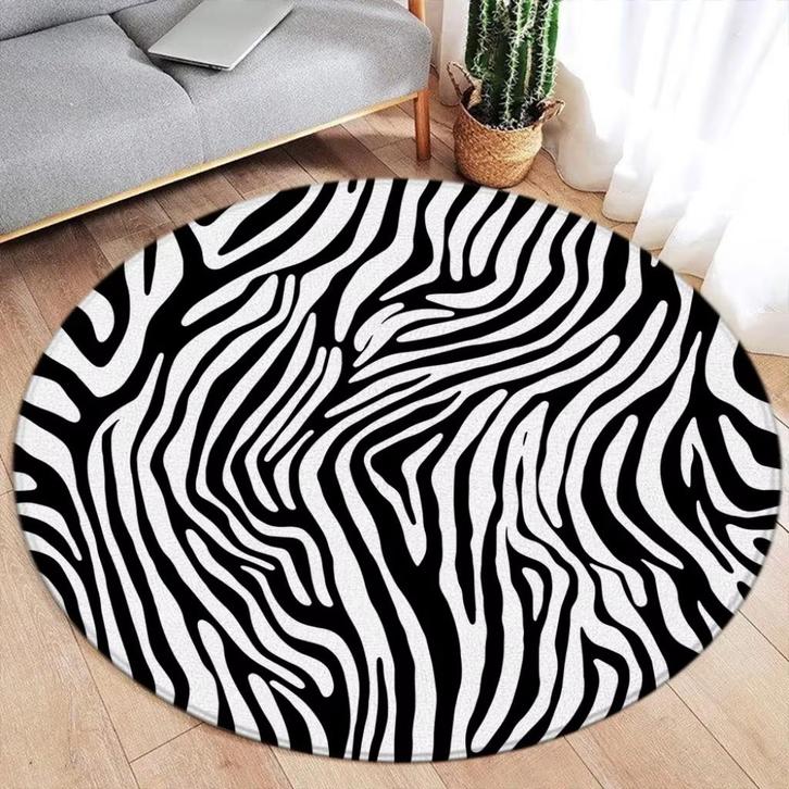 Rond Zebra Vloerkleed / Tapijt Vloermat Zwart Wit, Huis en Inrichting, Stoffering | Tapijten en Kleden, Nieuw, 150 tot 200 cm