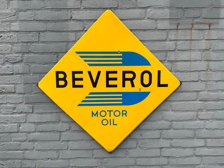 Vintage Beverol Motorolie Emaille Reclamebord, Antiek en Kunst, Antiek | Wandborden en Tegels, Ophalen