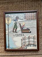 Vintage Winter Borduurwerk in Lijst, Ophalen of Verzenden, Gebruikt, Handborduren