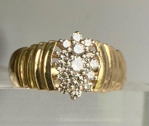 Kapitale 14 krt gouden ring met diamanten - ringmaat 21.8, Sieraden, Tassen en Uiterlijk, Ringen, Zo goed als nieuw, Heer, 20 of groter