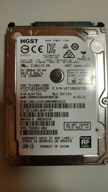 HGST 1TB 7200RPM 2.5" HDD beschikbaar voor biedingen