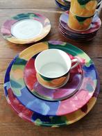 12 pers Frans servies, porselein Limoges, vrolijke kleuren