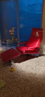 Leren relaxstoel fauteuil met hocker, Ophalen, Minder dan 75 cm, Zo goed als nieuw, Metaal
