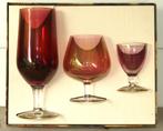 vintage roze glazen set parelmoer/ retro kadoset, Verzamelen, Glas en Borrelglaasjes, Ophalen of Verzenden, Zo goed als nieuw