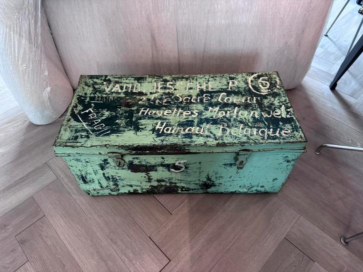 Originele vintage metalen legerkist, Huis en Inrichting, Woonaccessoires | Kisten, Zo goed als nieuw, Minder dan 50 cm, 50 tot 100 cm
