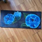 Blauwe bloemen in olieverf, Huis en Inrichting, Woonaccessoires | Schilderijen, Tekeningen en Foto's, Minder dan 50 cm, Nieuw