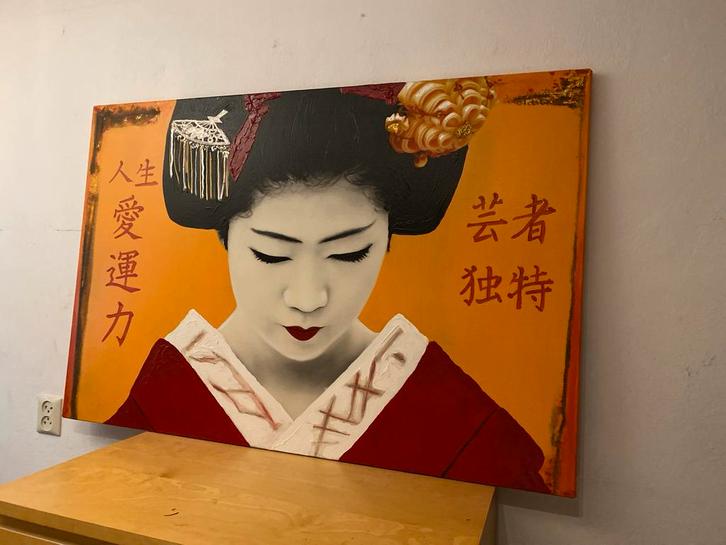 Geisha Schilderij op Canvas - Japans Kunstwerk, Antiek en Kunst, Kunst | Schilderijen | Klassiek, Ophalen