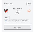 FC Utrecht - PSV (2 kaarten beschikbaar), Tickets en Kaartjes, Twee personen, Overige soorten