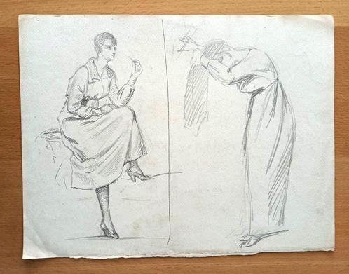 A493-47 Oude tekeningen - 3 bladen met oude tekeningen, Antiek en Kunst, Kunst | Tekeningen en Foto's, Ophalen of Verzenden