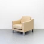 1x Leolux Antonia Fauteuil + Hocker Crème Leder - Aluminium, 75 tot 100 cm, Ophalen of Verzenden, Zo goed als nieuw, Metaal