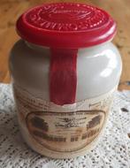 Franse brocante gres mosterdpot met deksel & shabby etiket, Antiek en Kunst, Curiosa en Brocante, Ophalen of Verzenden