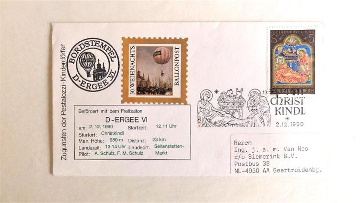 Kerst ballonpost Oostenrijk, Postzegels en Munten, Postzegels | Europa | Oostenrijk, Gestempeld, Ophalen of Verzenden