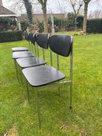 4 Vintage Keukenstoelen Jaren 60 Zwart Skai, Ophalen, Gebruikt, Vier, Metaal