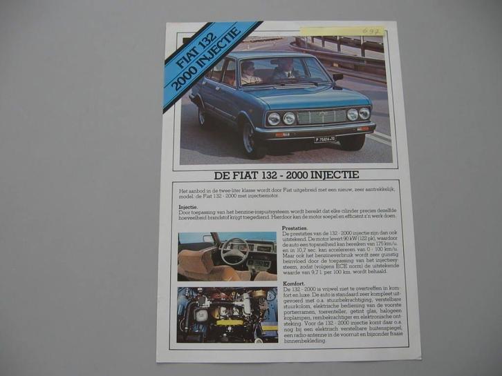 FT 697 FIAT 132 2000 Injectie. 1980. Folder, Boeken, Auto's | Folders en Tijdschriften, Zo goed als nieuw, Overige merken, Ophalen of Verzenden