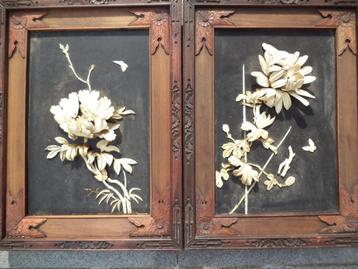 antique CHINESE bone and lacquer panels scolar table screens