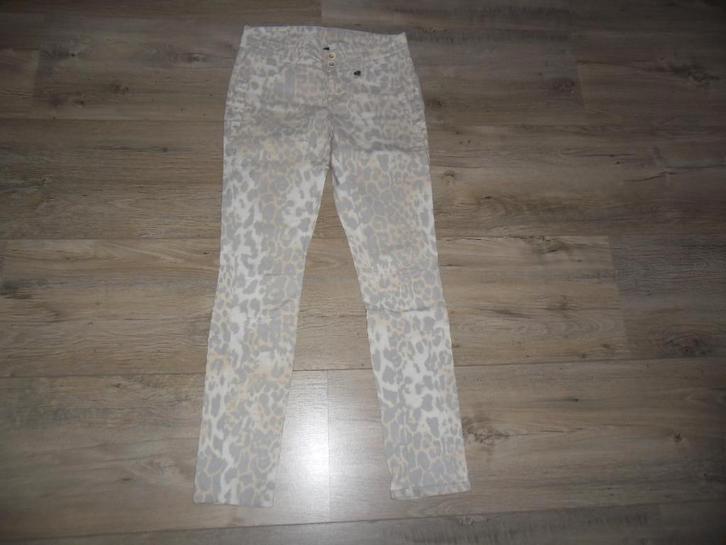 Anna Scott Denim Grijs/Beige Broek Met Animal Print Maat 38, Kleding | Dames, Broeken en Pantalons, Zo goed als nieuw, Maat 38/40 (M)