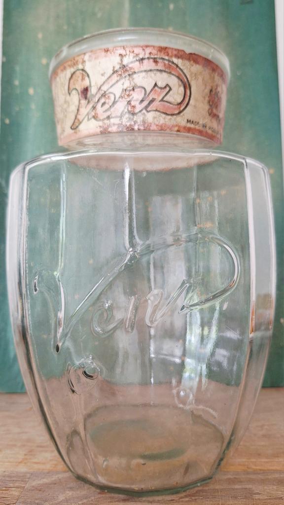 Oude Venz Kruidenierswinkel Pot met origineel etiket, Antiek en Kunst, Antiek | Glas en Kristal, Ophalen of Verzenden