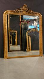 Antieke bladgouden kuifspiegel.. (1.31 x 1.63 mtr.hoog.), Ophalen of Verzenden, Rechthoekig, 50 tot 100 cm