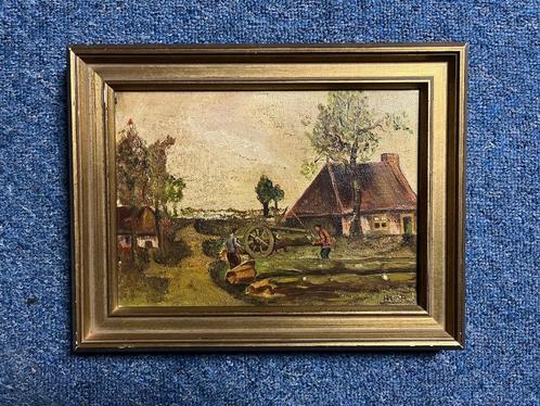 Schilderij Boerderij Landschap Boerenlandschap Klassiek, Antiek en Kunst, Kunst | Schilderijen | Klassiek, Ophalen of Verzenden