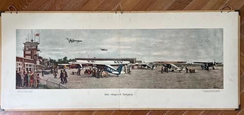 Antieke schoolplaat Schiphol, Antiek en Kunst, Antiek | Schoolplaten, Stad- en Dorpsgezichten, Ophalen